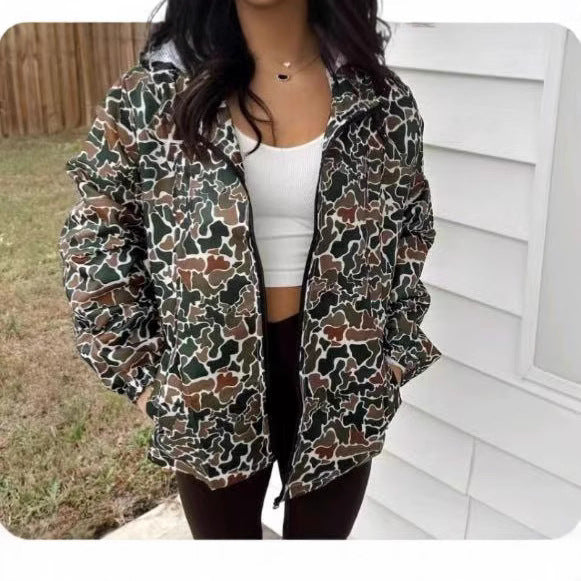 Camouflage Long Sleeve Zipper Rain Jacket